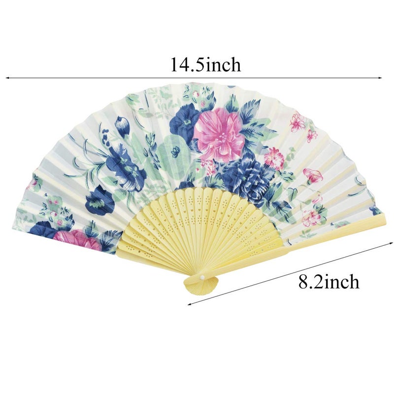Miayon 8Pcs Floral Folding Hand Fan - Japanese Vintage Retro Style With Wooden Ribs for Dancing, Wedding, Party Decor (Random Color, Chinese Style) - Image 2